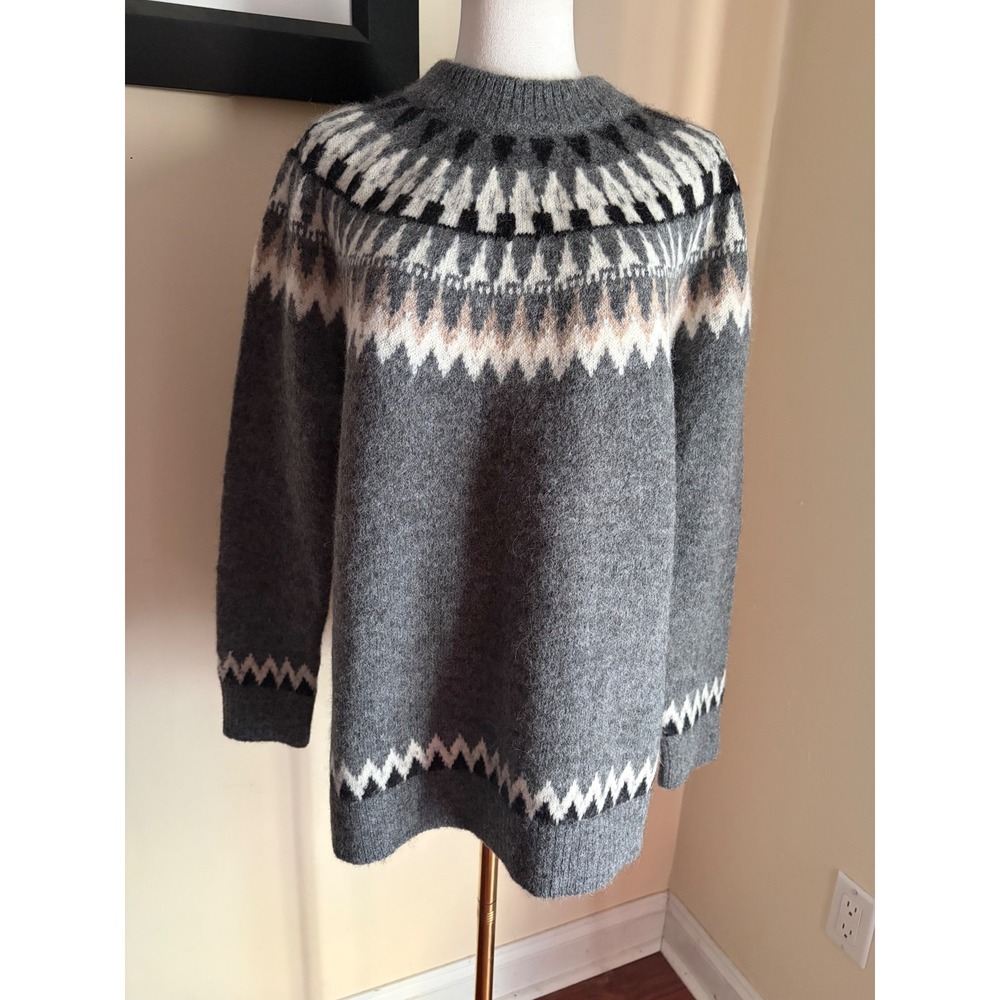 Pendleton Women's Grey Alpaca Oversized Fair Isle Crewneck Sweater Small - Picture 2 of 7
